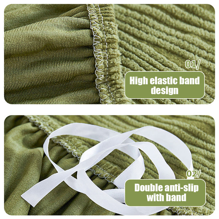 "Elegant jacquard sofa cover with velvet texture, anti-scratch, stretchable and pet-friendly, ideal for stylish protection."