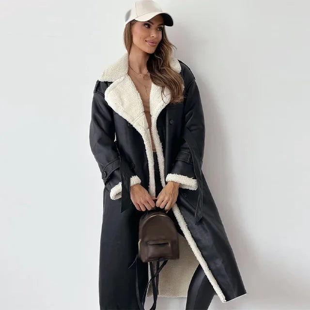 Elegant long women's Seraphina winter coat for stylish cold weather fashion outerwear. Ultimate warmth.