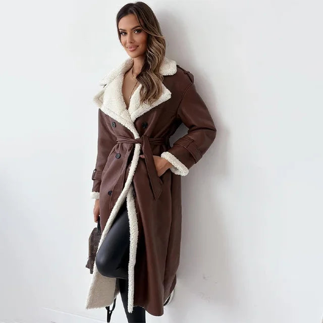 Stylish women's Seraphina long winter coat, offering ultimate warmth and elegant apparel for cold weather.