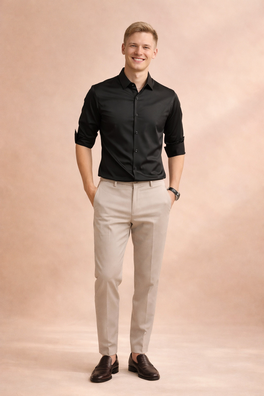 Elegant men's long-sleeve button-down shirt for a timeless and stylish look. Perfect for formal or smart casual.