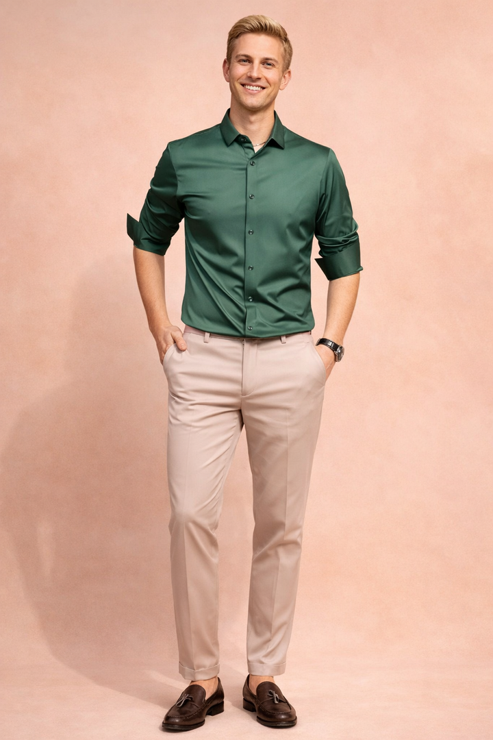 Smart casual men's long-sleeve button-down shirt. Elegant menswear for a polished, timeless style.