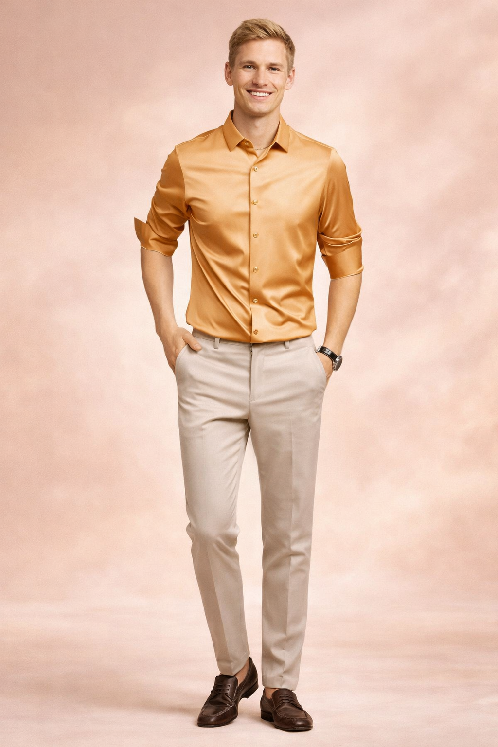 Close-up of the buttons and fabric of a men's elegant button-down shirt. Modern fit for timeless style.