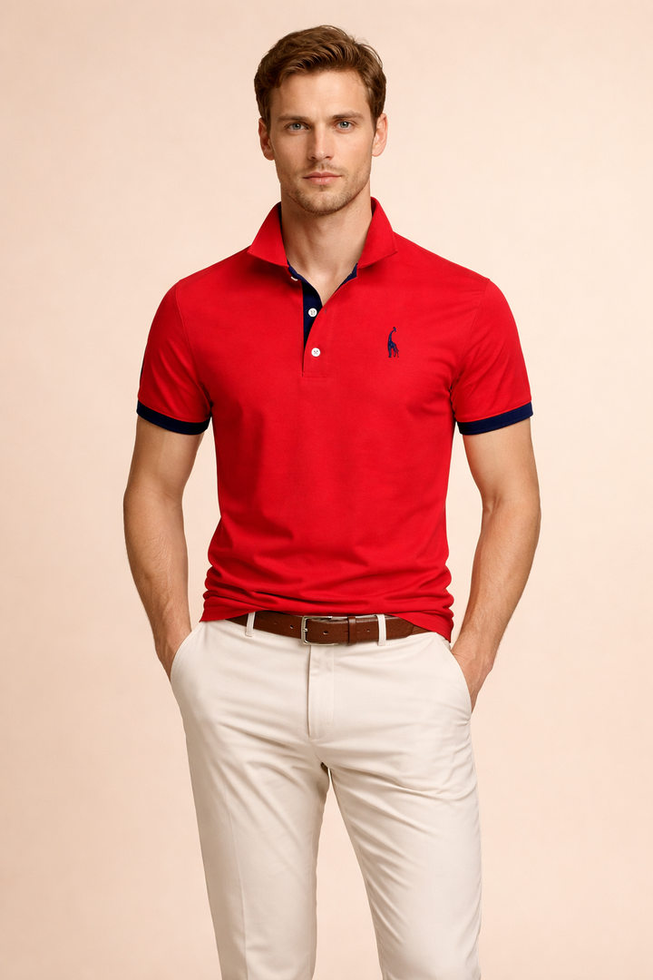 Men's modern short-sleeve polo, a versatile collared top for smart casual and everyday wear.