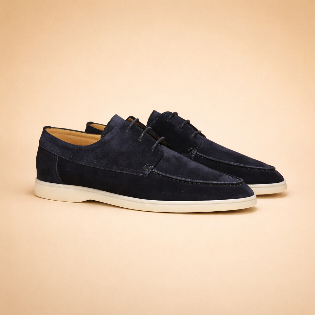 Man wearing men's comfort slip-on loafers, showcasing versatile style and easy-to-wear footwear.
