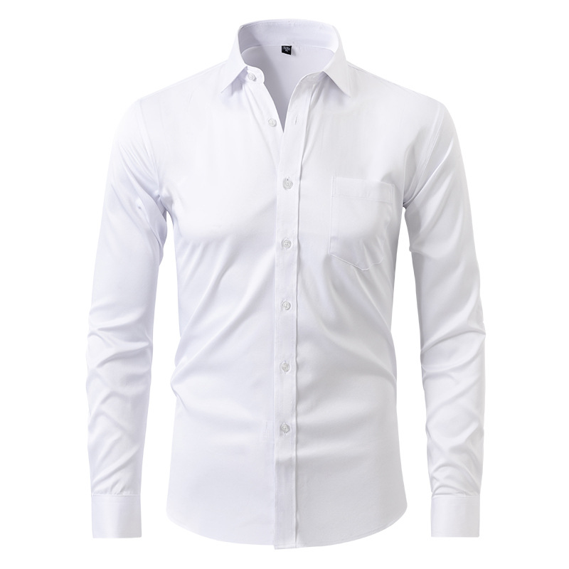 "Elegant men's slim fit dress shirt with long sleeves, showcasing modern style and premium fabric in versatile color options.