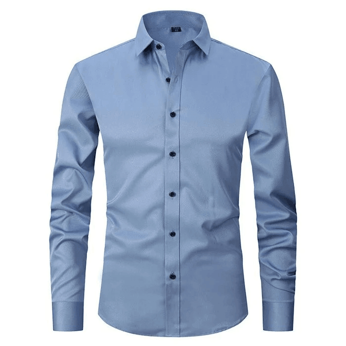 "Elegant men's slim fit dress shirt with long sleeves, showcasing modern style and premium fabric in versatile color options.
