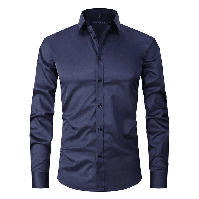 "Elegant men's slim fit dress shirt with long sleeves, showcasing modern style and premium fabric in versatile color options.