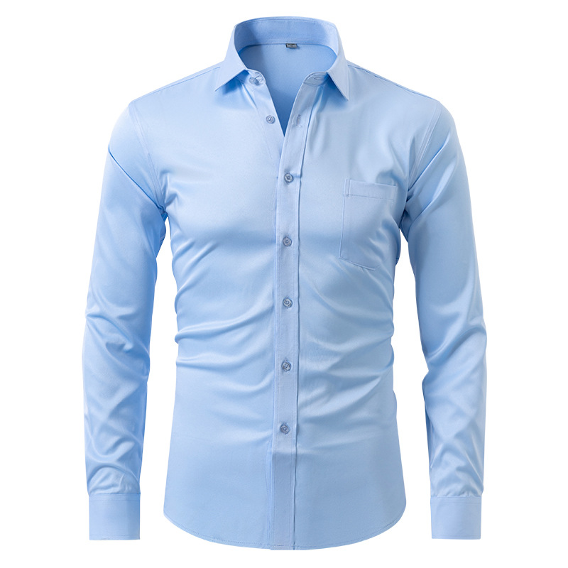 "Elegant men's slim fit dress shirt with long sleeves, showcasing modern style and premium fabric in versatile color options.