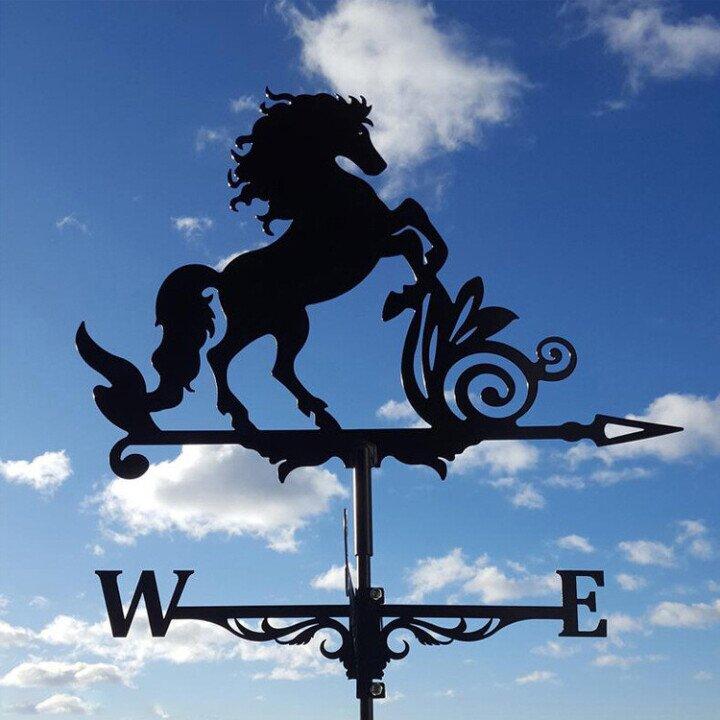 Rooftop garden decor wind vane, elegant metal art enhancing your home's exterior aesthetic.