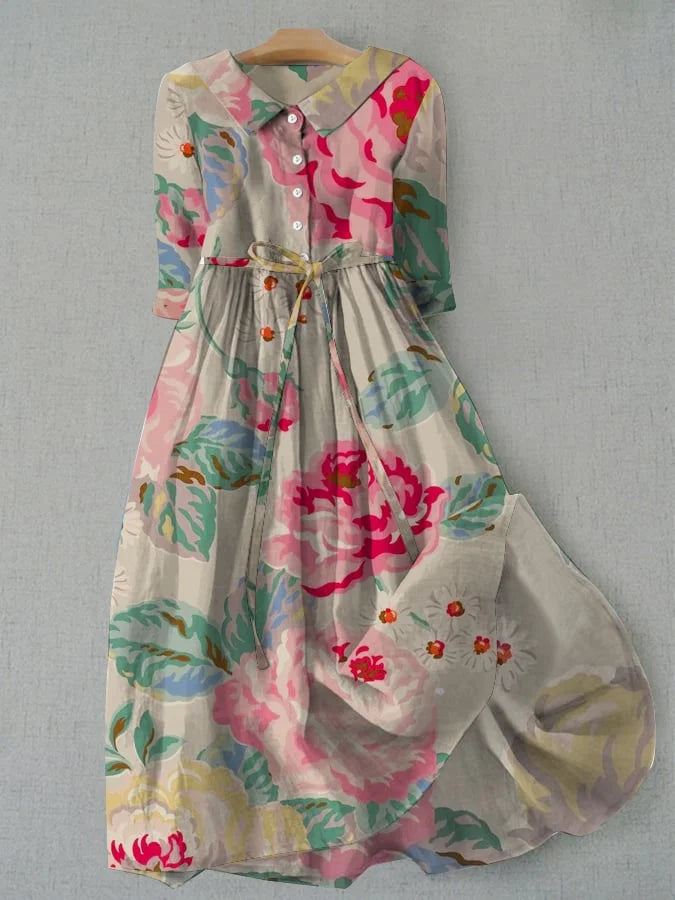 Elegant multi-color women's floral midi dress, perfect for summer parties & spring fashion. Flattering style.