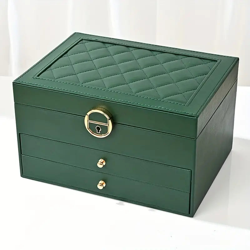 Elegant multilayer leather jewelry box for women, organized storage for rings, necklaces, and earrings.