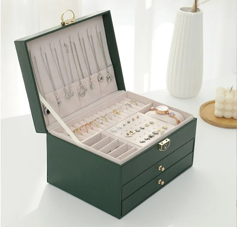 Multilayer leather jewelry organizer, elegant gift for her, keeping jewelry secure & neat.