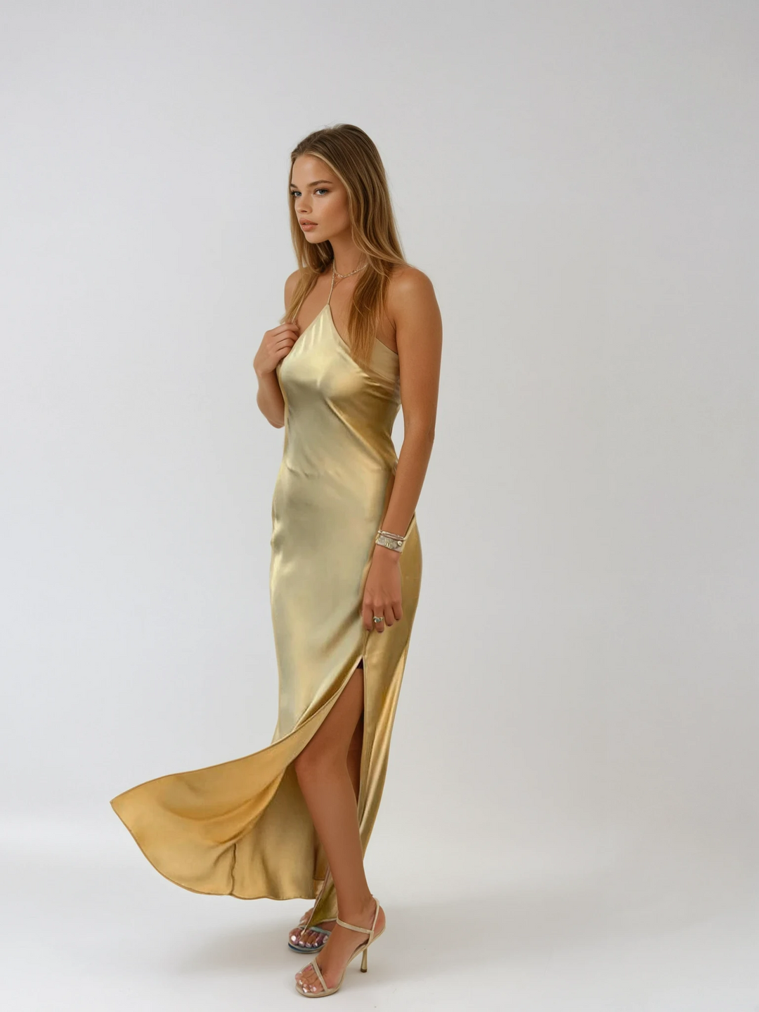 Elegant open back maxi dress for women, perfect for wedding guests, formal events, or evening parties.