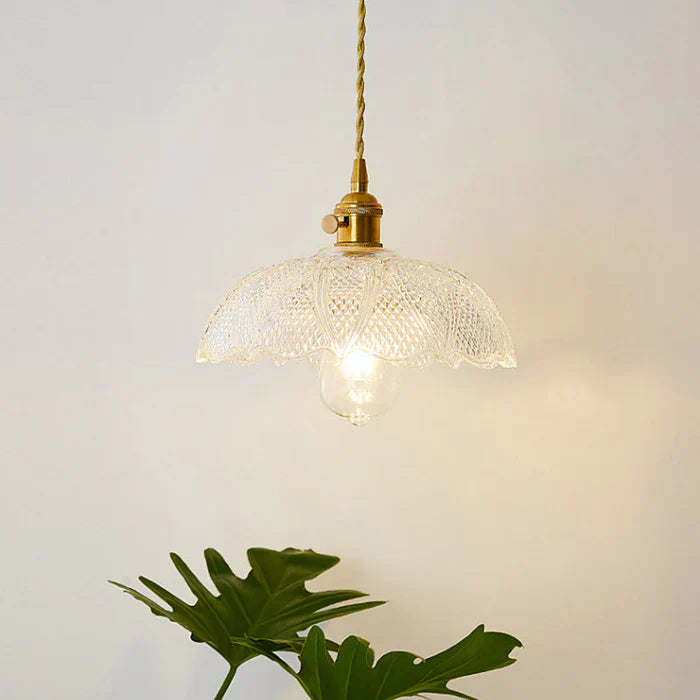 Modern glass hanging lamp, perfect ceiling fixture for contemporary kitchens.