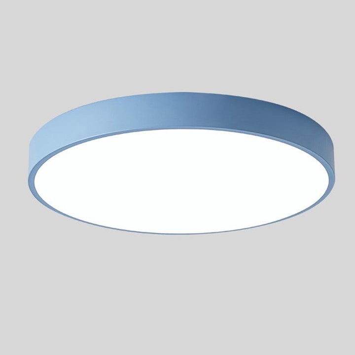 "Elegant Scandinavian Circular LED Ceiling Light Fixture with minimalist design, warm glow, and wood finish option."