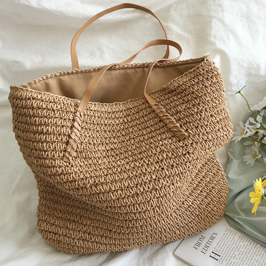 Stylish TerraWoven women's shoulder bag. Spacious & elegant woven design, perfect brown daily tote or carryall.