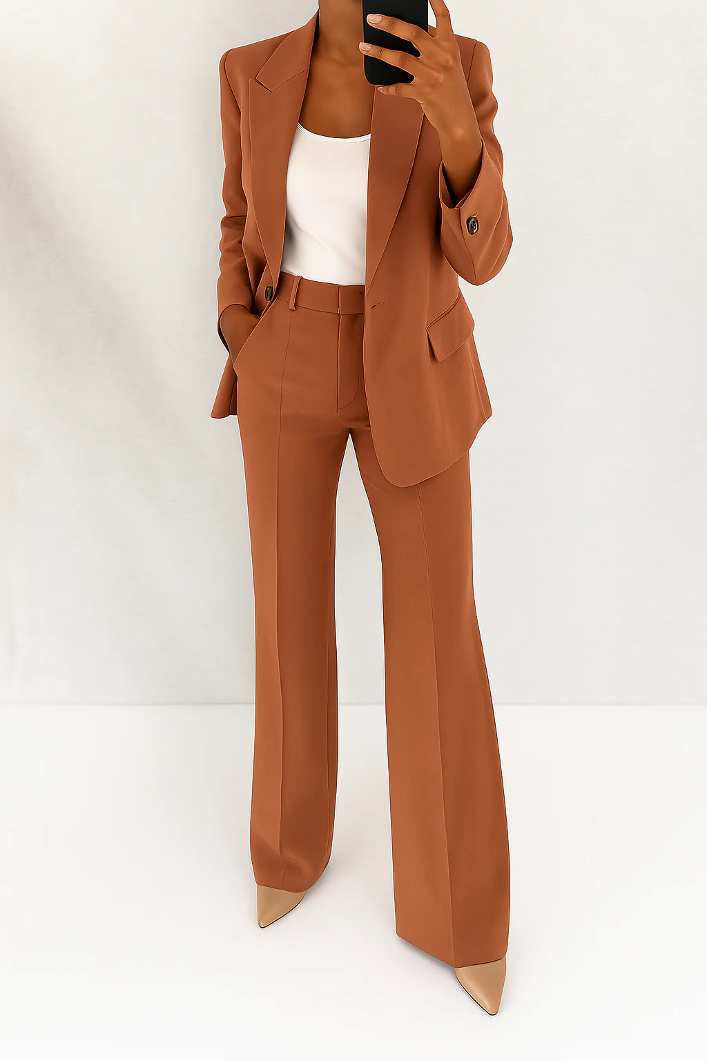 Chic women's career suit. Fashionable two-piece set, ideal for professional & formal wear.