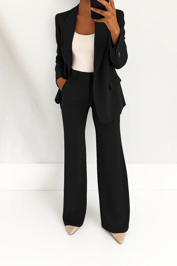 Sophisticated women's elegant suit set. Perfect two-piece formal wear for business & career.