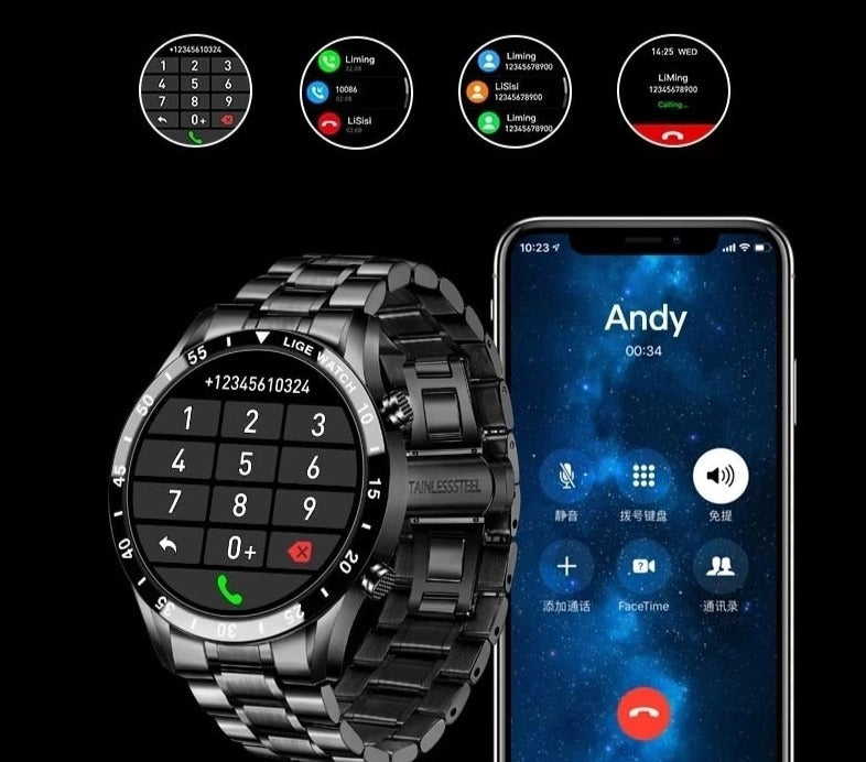 Bluetooth smartwatch displaying a new message notification, compatible with Android & iOS.