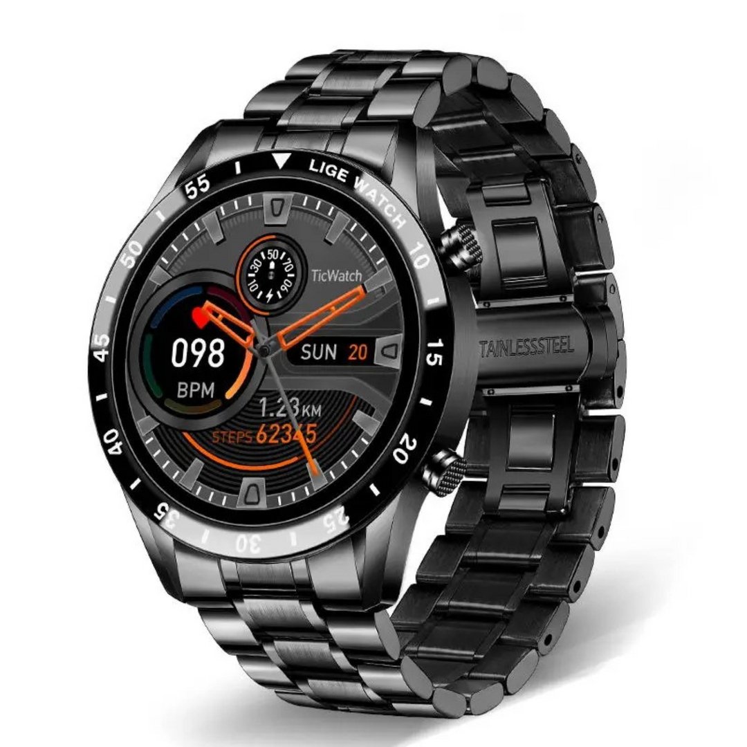 Multi-functional smartwatch interface showcasing various health and smart apps clearly.