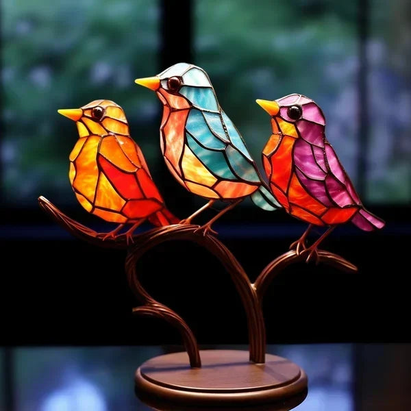 Set of elegant ornamental bird figurines, unique decorative sculptures ideal for modern home accents & gift ideas.