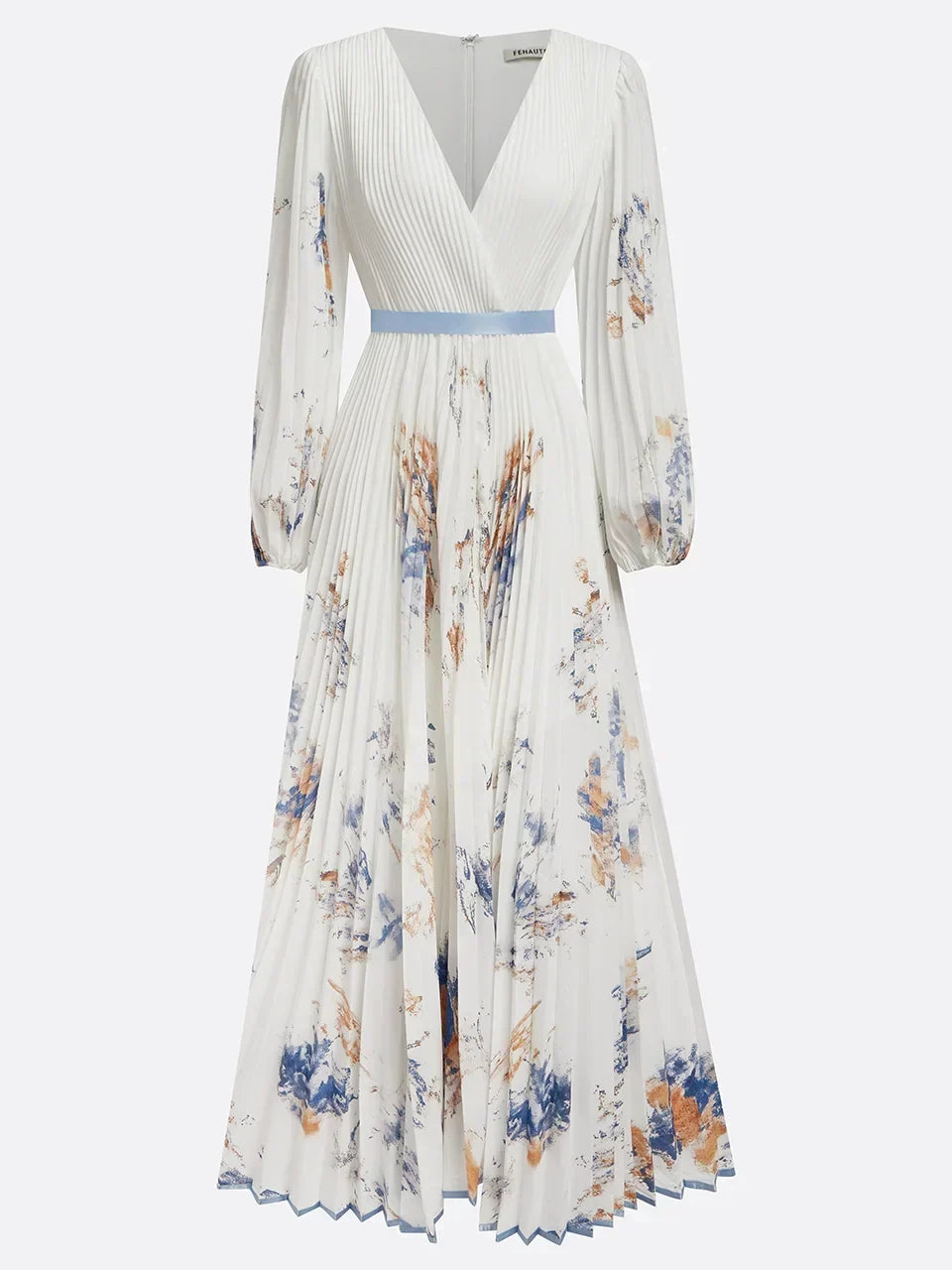 Flowing white elegant V-neck maxi dress with delicate puff sleeves, ideal for special occasions.