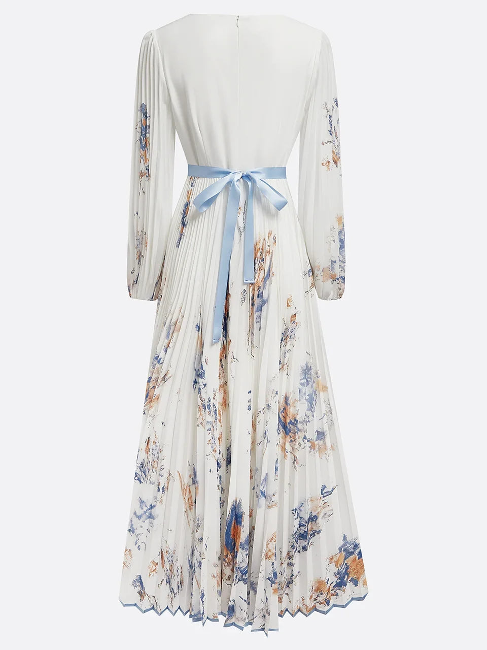 Stunning women's white formal maxi dress, V-neckline, and elegant puff sleeves for evening wear.