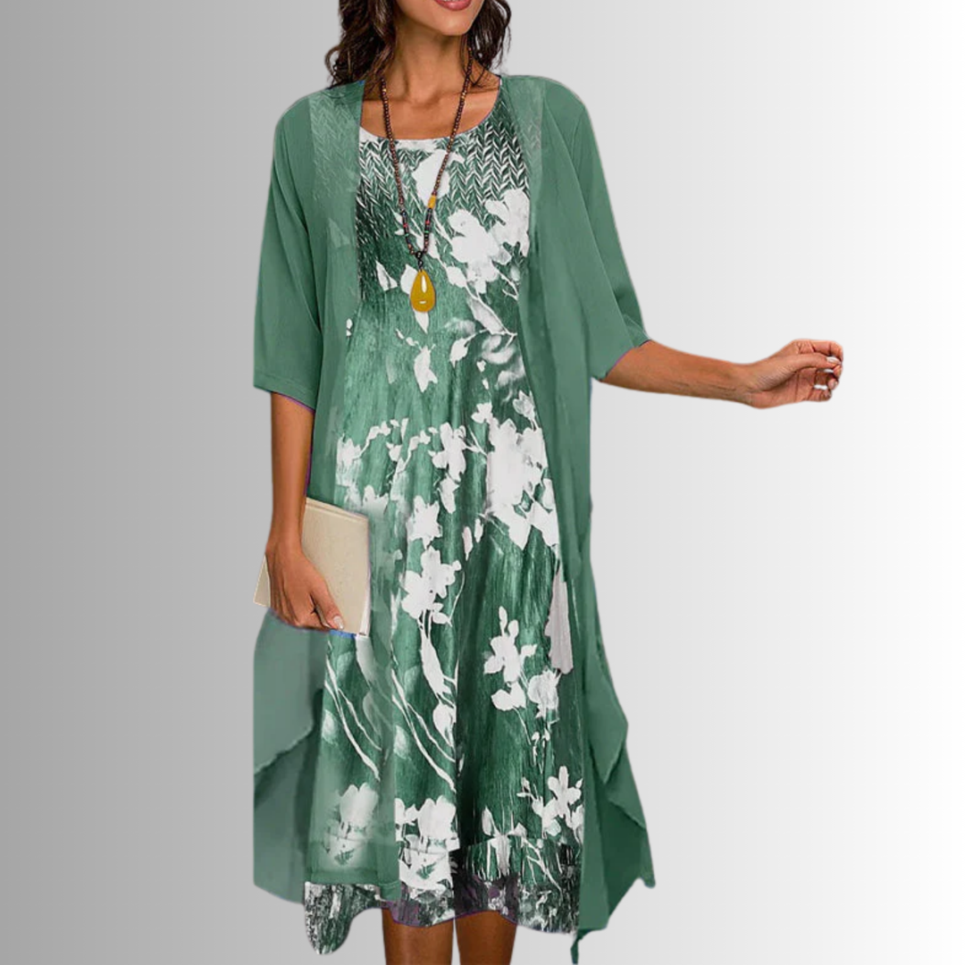 Elegant women's 2-piece flowy dress set, perfect for chic spring & summer casual wear.