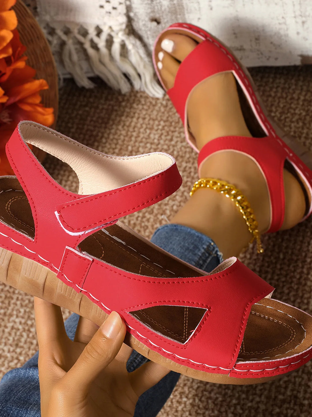 Summer-ready women's wedge sandals with comfortable ankle strap & open-toe design.