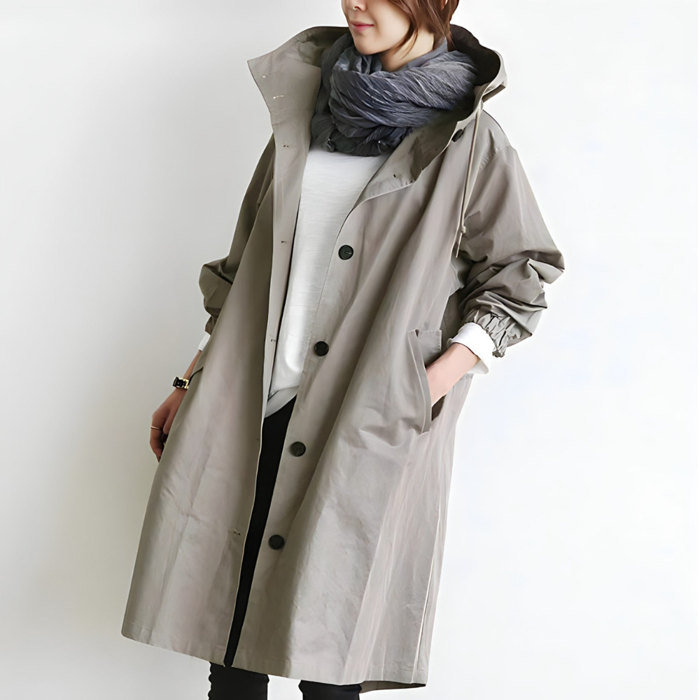 Elegant women's autumn winter jacket. Stylish, warm outerwear for women's fashion. Modern fit, long sleeve.