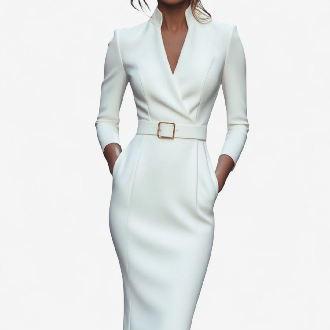 Versatile belted midi dress for women, offering a flattering silhouette and timeless fashion