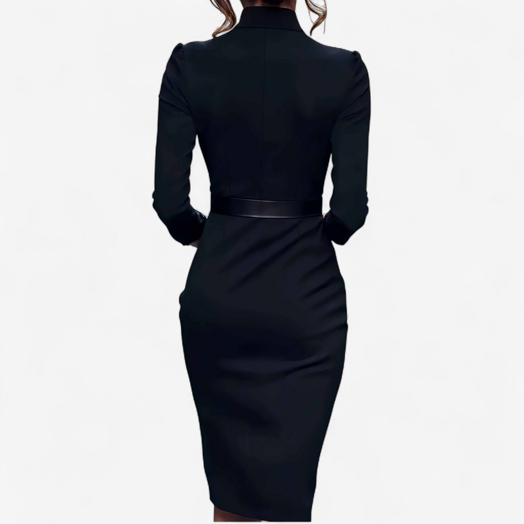 Formal casual women's midi dress with elegant belt, a versatile addition to any wardrobe