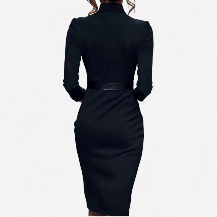Formal casual women's midi dress with elegant belt, a versatile addition to any wardrobe