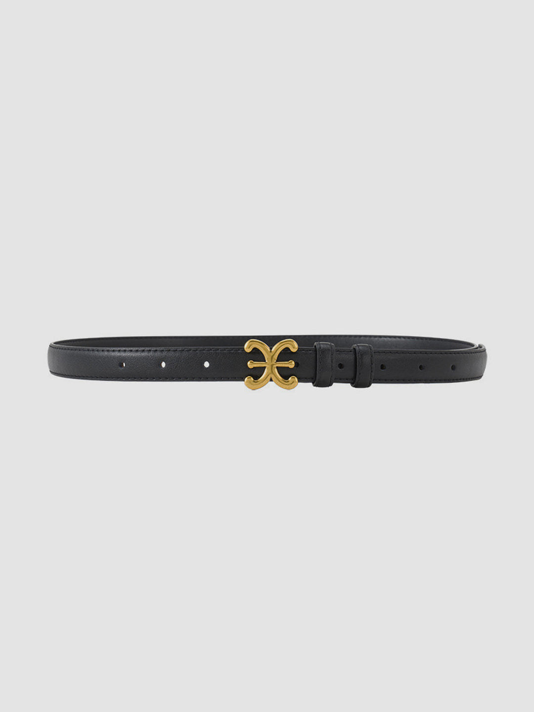 Elegant women's black leather waist belt with sculpted buckle, perfect fashion accessory for dresses & tunics.