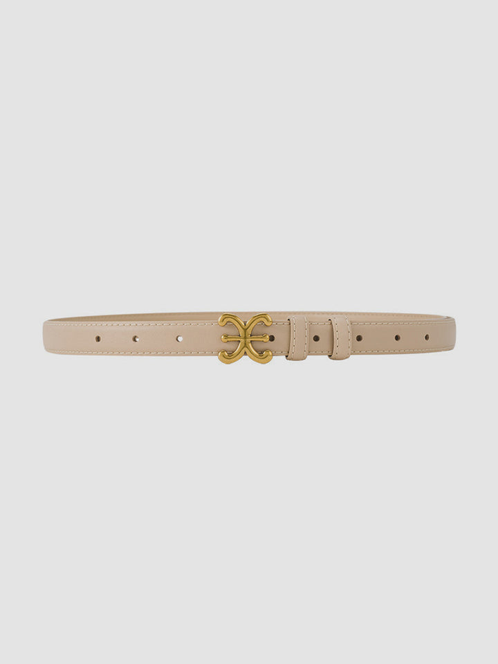 Premium brown leather waist belt for women, featuring a chic sculpted metal buckle. A timeless fashion accessory.