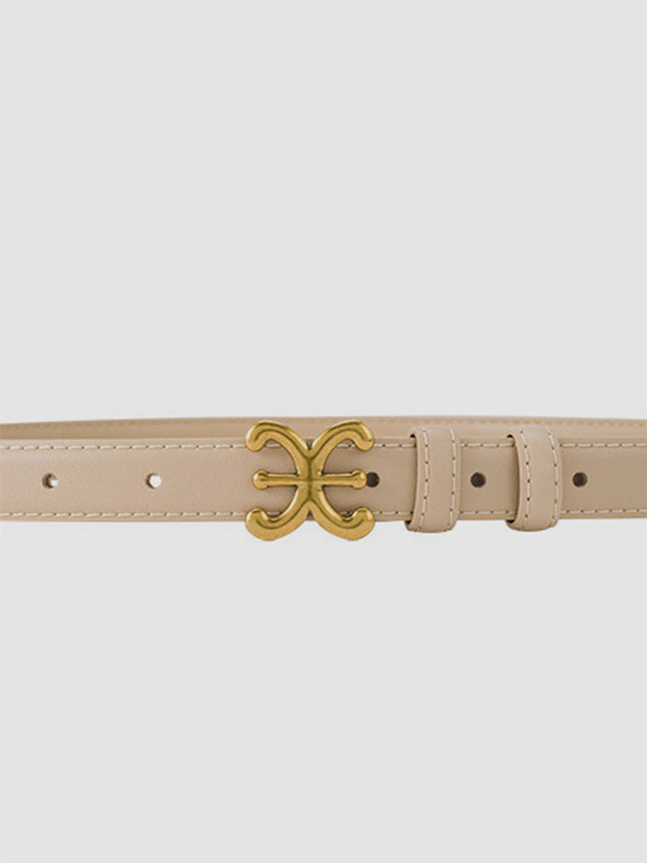 Stylish women's black leather waist belt, designed with an elegant sculpted buckle to cinch your favorite dress.