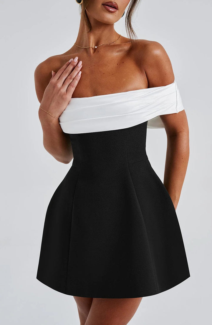 Versatile women's black mini evening dress, ideal for cocktail events, parties & special occasions.