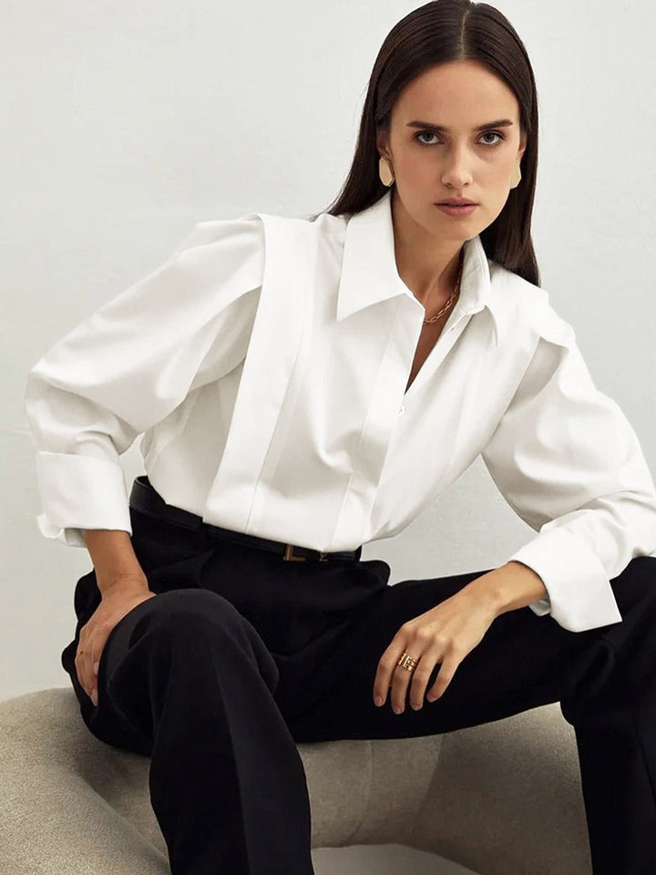 Sophisticated black women's button-down square shirt, ideal for elegant office or stylish casual wear.