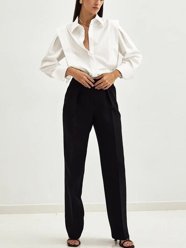 Classic women's long-sleeve button-down square blouse, offering elegant style for daily and office wear.