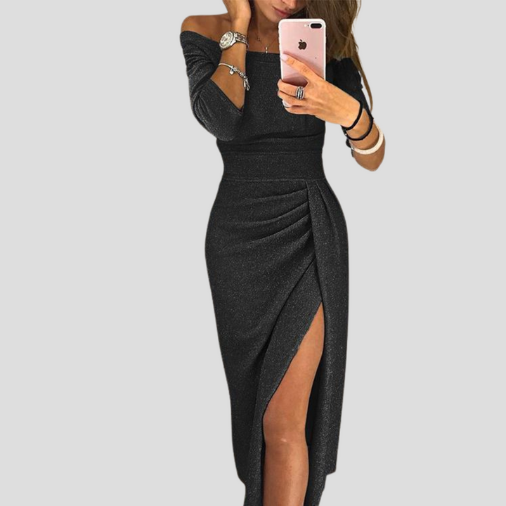Elegant women's cap sleeve midi dress. Versatile day to evening wear with a flattering fit for work or parties.