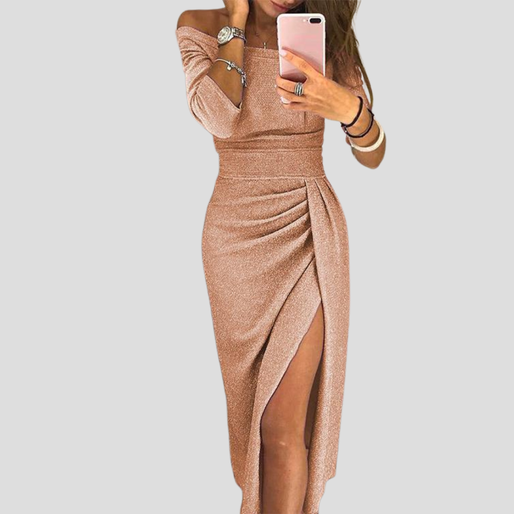 Comfortable women's cap sleeve midi dress with practical pockets. Flattering for casual wear, work, or events.