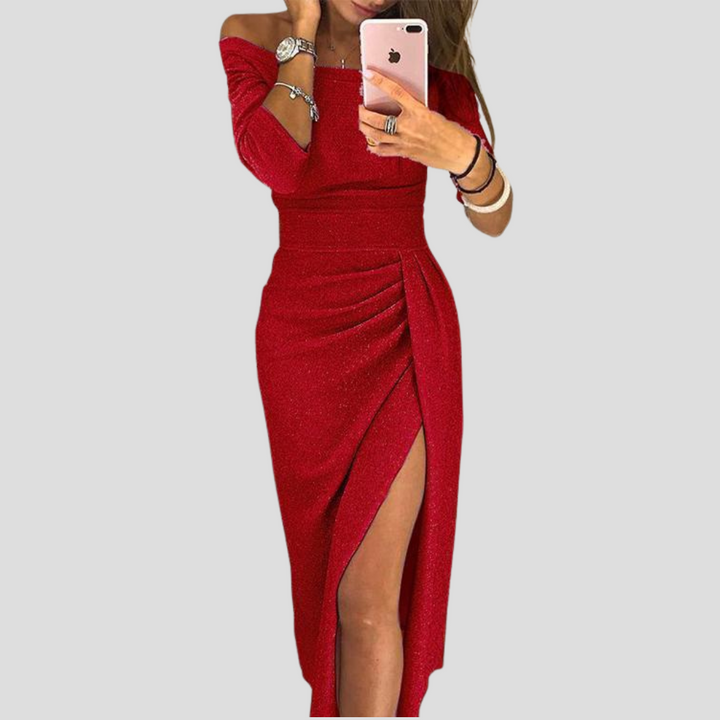 Versatile women's cap sleeve midi dress. Elegant for parties, comfortable for casual, ideal for workwear.