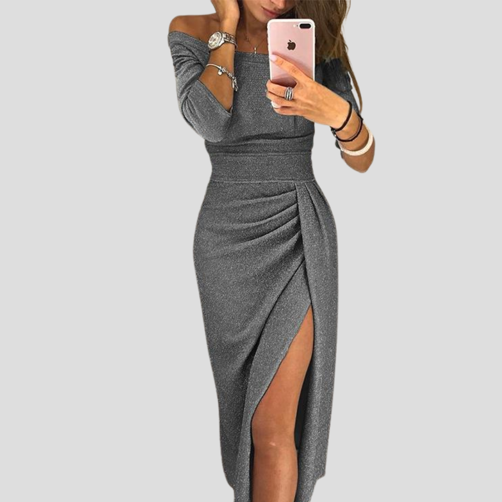 Flattering cap sleeve midi dress for women. Elegant design suitable for casual outings, work, or evening events.