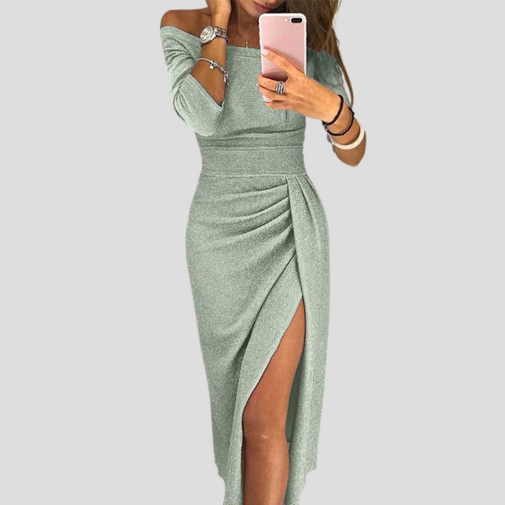 Elegant women's midi dress with cap sleeves, perfect for day to evening transitions. Flattering, comfortable & versatile.