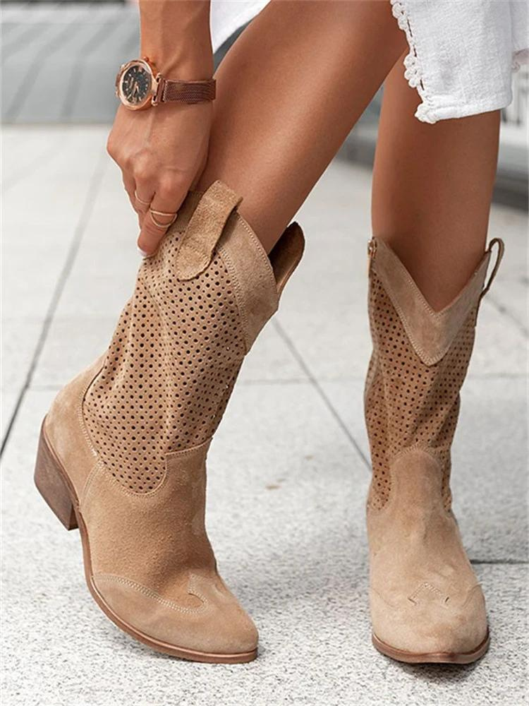 Heeled women's cowgirl boots. Elegant block heel western footwear for chic, year-round fashion style.