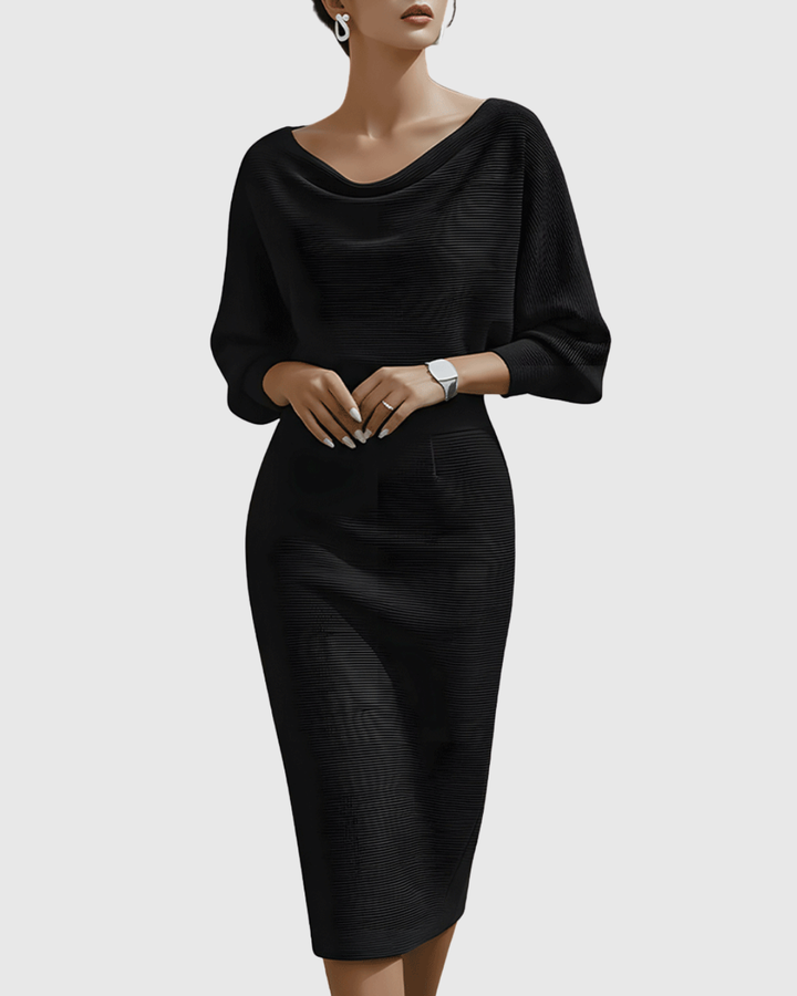 Comfortable women's batwing sleeve midi dress with a chic cowl neck, perfect for evening wear.