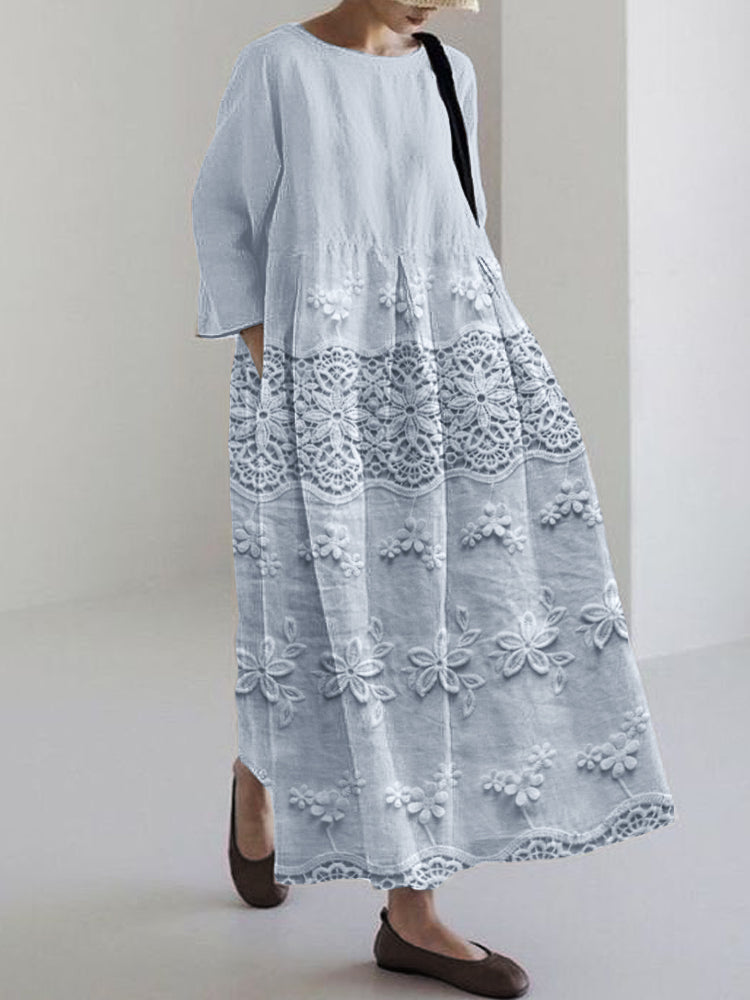 Women's flattering floral midi dress in delicate print. Perfect for elegant spring, summer, and casual wear.