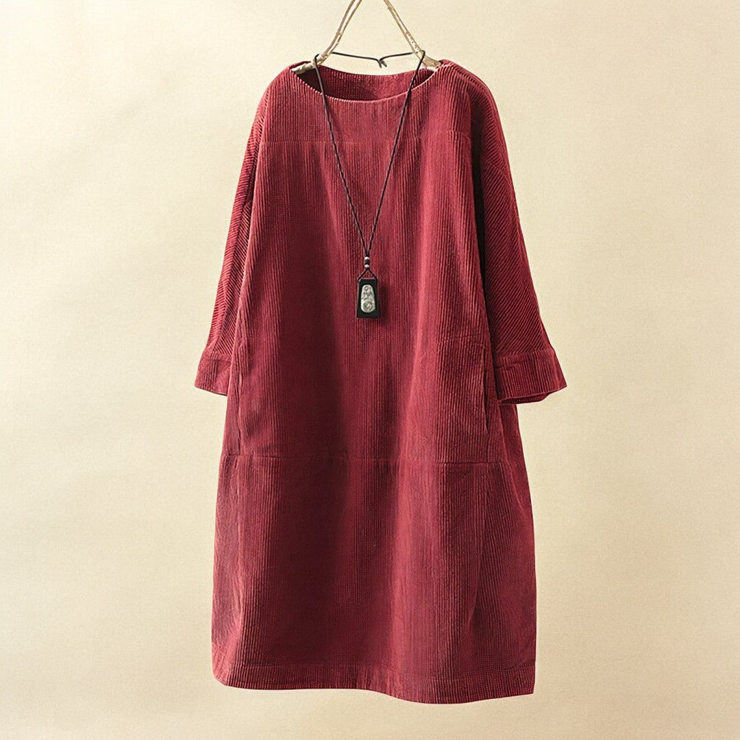 Women's elegant draped dress, tummy flattering design, comfortable and stylish.