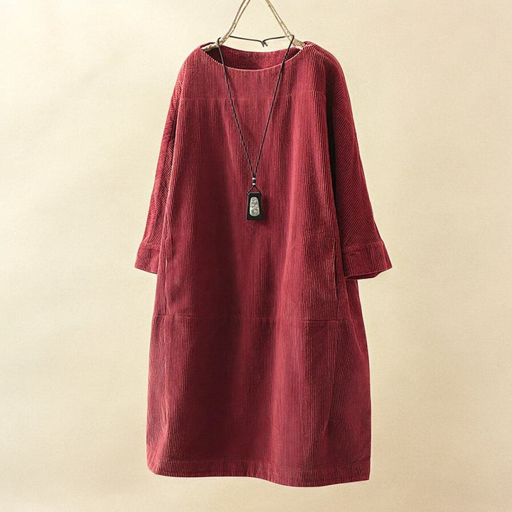 Women's elegant draped dress, tummy flattering design, comfortable and stylish.