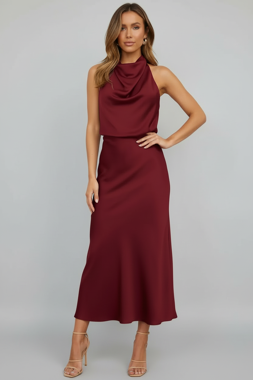 Stylish Women's Elodie Halter Midi Dress, an elegant choice for evening wear or special occasions.